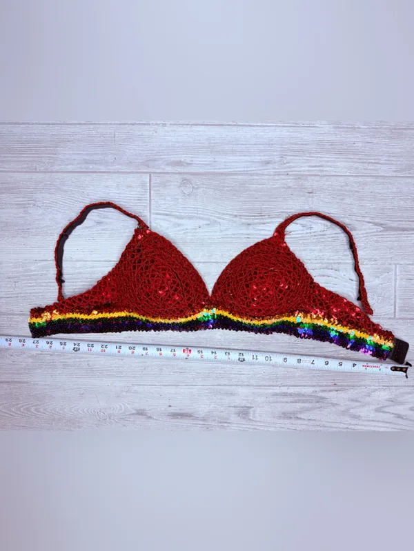 Handmade sequin rainbow bra shirt costume festival wear medium - Image 5