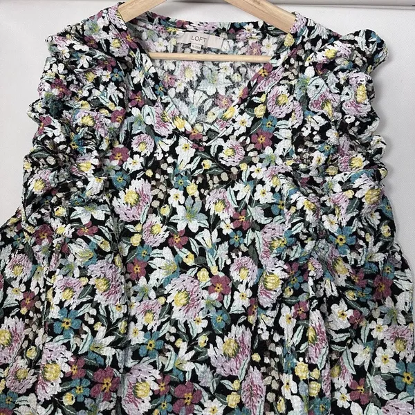 Loft Shirt Womens Xlarge Puff Long Sleeve VNeck Floral Stretch Lightweight - Image 6