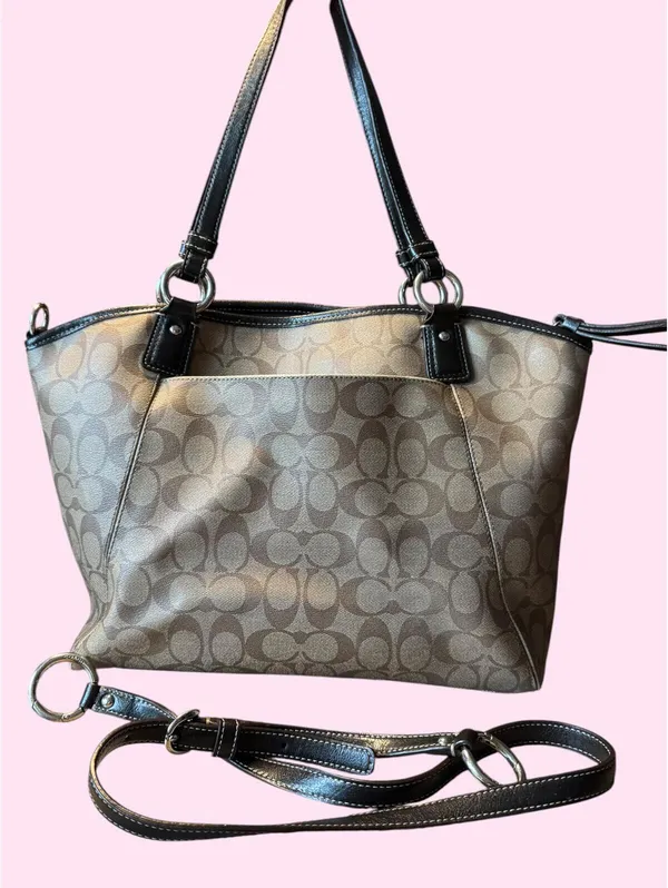 Coach Signature Canvas Tote Bag with Leather Trim - Image 2