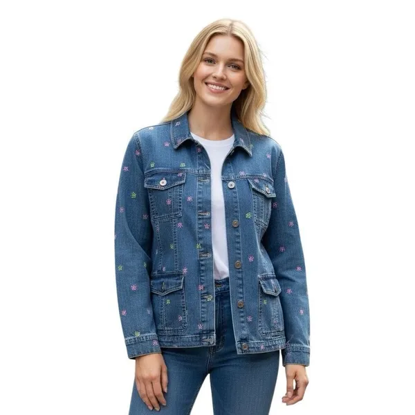 Vintage ALFRED DUNNER Denim Jacket Size 12 Blue 80s Embroidered‎ Butterfly Cute! - Image 3