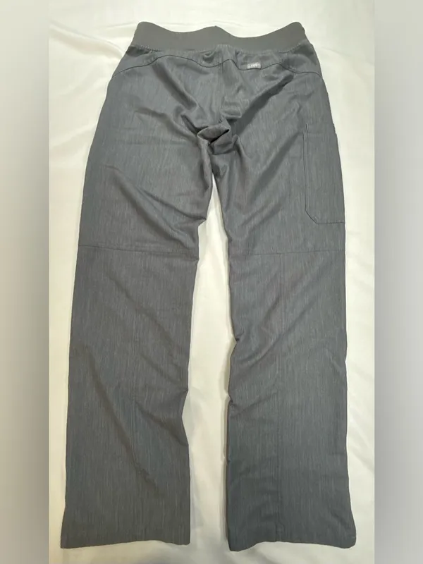 Figs Straight Leg Scrub Pants in Charcoal with Teal Drawstring - Image 7