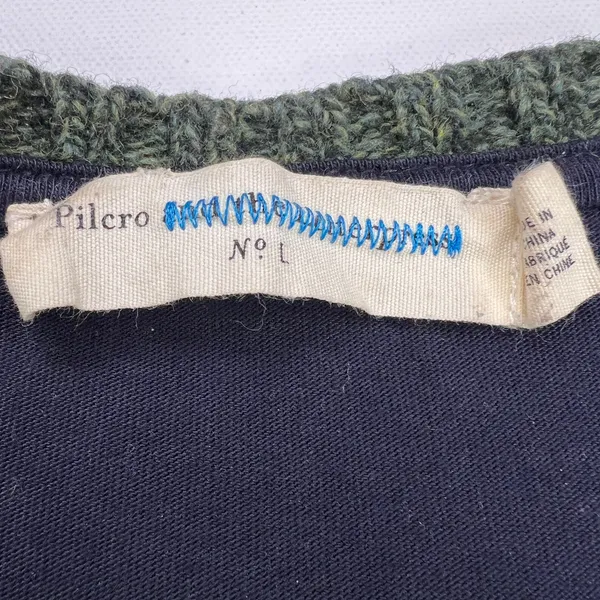 Pilcro and the Letterpress Dually Clad Wool Cable Knit Sweater Green/Navy Size L - Image 4