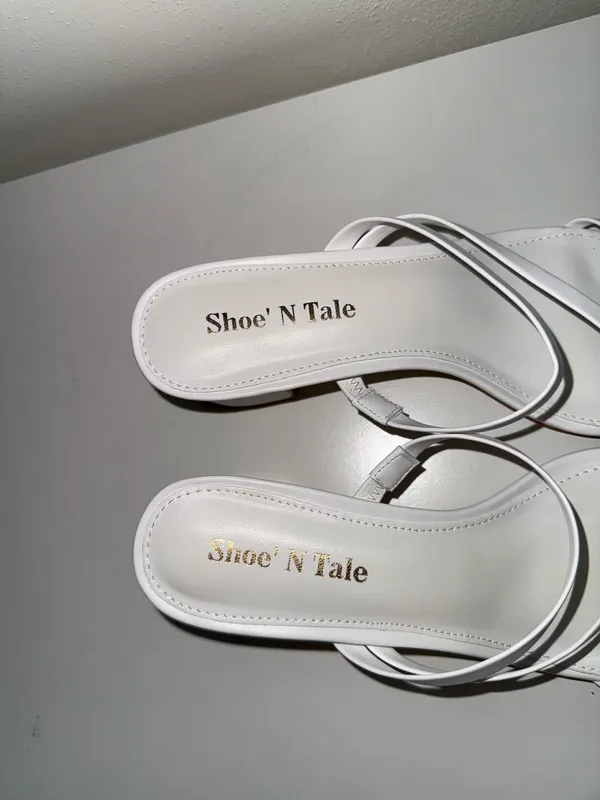 Shoe’N Tale White Strappy Chunky Block Sandals Heels Bridal Wedding New - Image 7