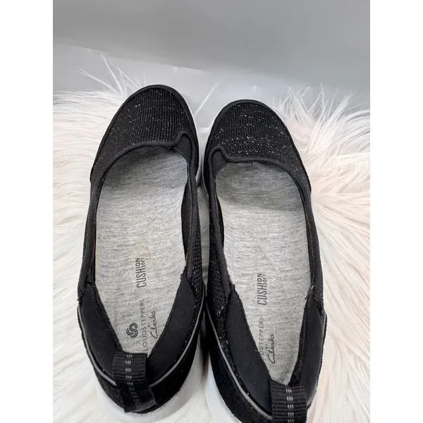 Clarks Cloudsteppers Adella Knit Slip On Sneakers Black Shimmer Cushion Sz 5 - Image 5