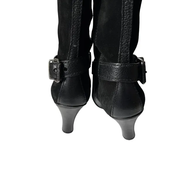 Cole Haan Vtg Y2K Black‎ Suede Faux Leather Strap Zip Tall Boot Heel Womens 6 - Image 4