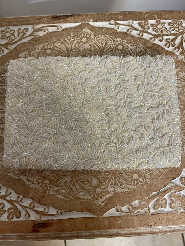 La Regale Beaded Ivory Sequin Envelope Clutch - Image 2