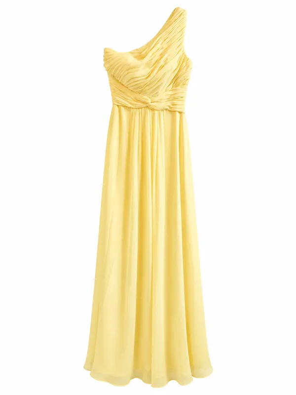 JJ’s House Daffodil Yellow One Shoulder Formal Maxi Dress Size 6 NWT Pleated - Image 2