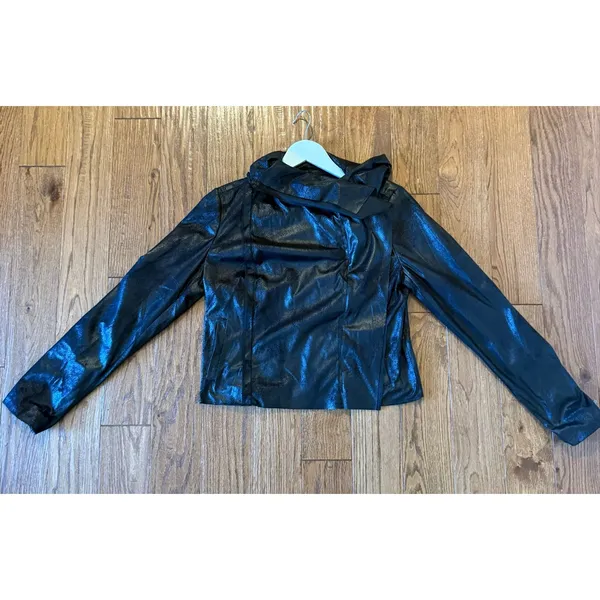 INC international concepts faux leather sheen asymmetrical jacket M - Image 6