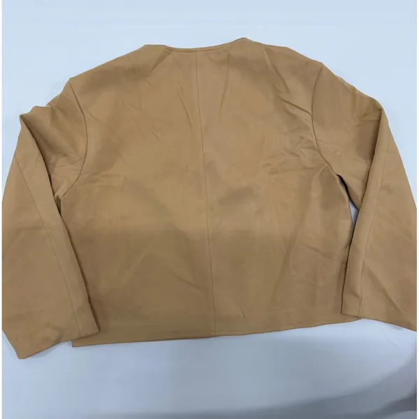 Camel Tan Cropped Blazer Jacket Khaki V-Neck Double Breasted Size XL - Image 7
