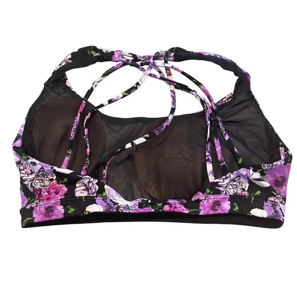 Victoria's Secret Sport Bra Women S Purple Floral Strappy Cage Back Activewear - Image 5