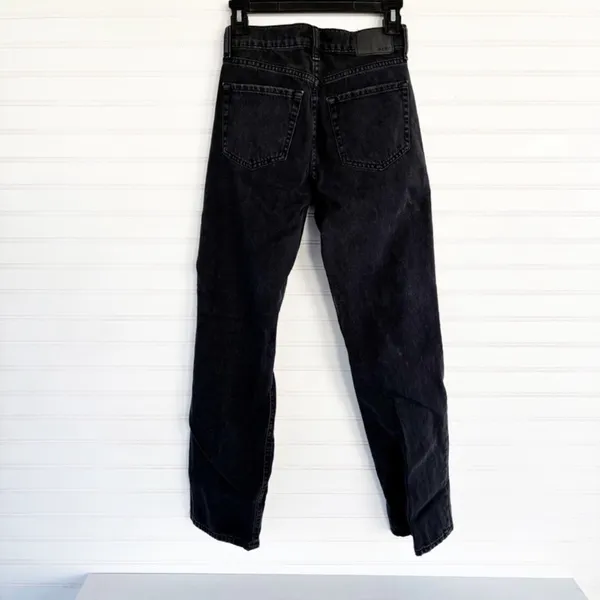 Aeropostale 90s Baggy Jeans Size 000 REG Washed Black Distressed Button Fly - Image 2
