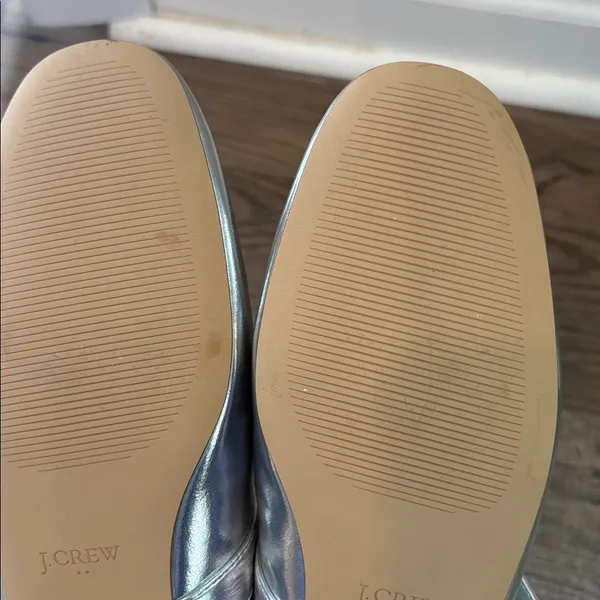 J Crew Silver Metallic Mary Jane Mules Gem Detail Size 8.5 Preppy Party Academia - Image 7