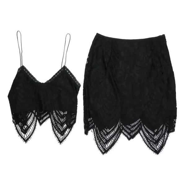 Revolve Signature 8 Black Lace Two Piece Cami Top and Mini Skirt Set Size Small - Image 2