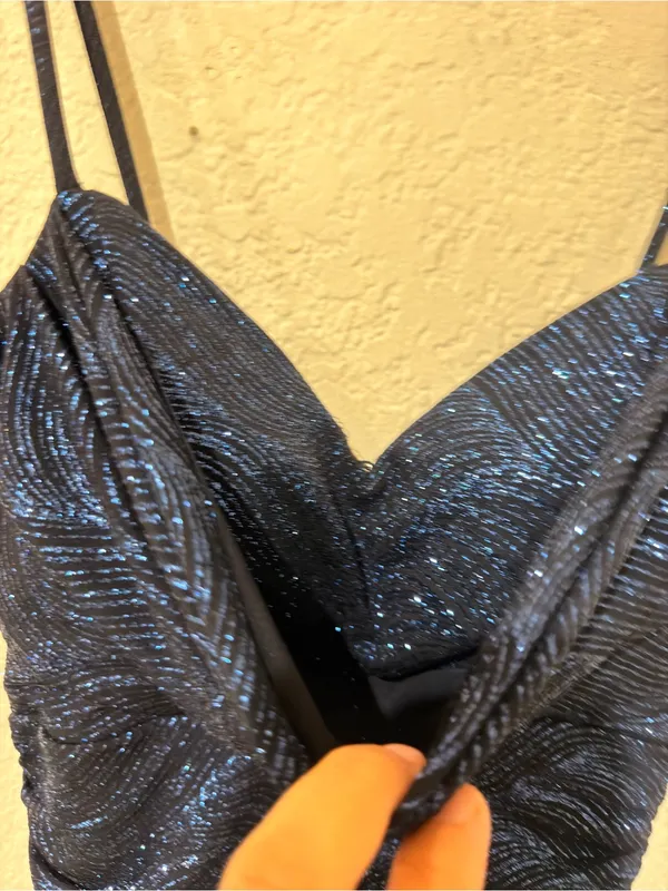 Windsor women’s dress Navy Sequin Spaghetti Strap Evening Gown size XS - Image 5