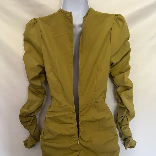 PrettyLittleThing Y2K CutOut Bodycon Dress Sz 4 Club Ruched Party Olive Indie - Image 10