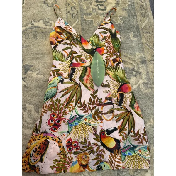 Farm Rio Into the Jungle Mini Dress Tropical Print, XS Linen $190 NWT - Image 5