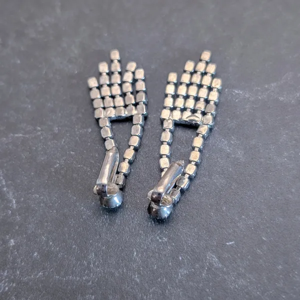 Vintage Clip On Earrings 2.25" Long Clear Gem Drop Dangle Regal Statement - Image 5