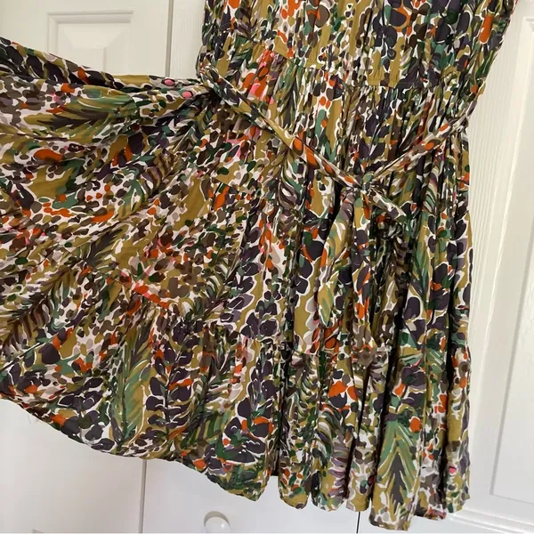 Jodifl Floral Mini Dress Sz 1X Ruffle Tiered Belted Waist Earthy Boho - Image 9
