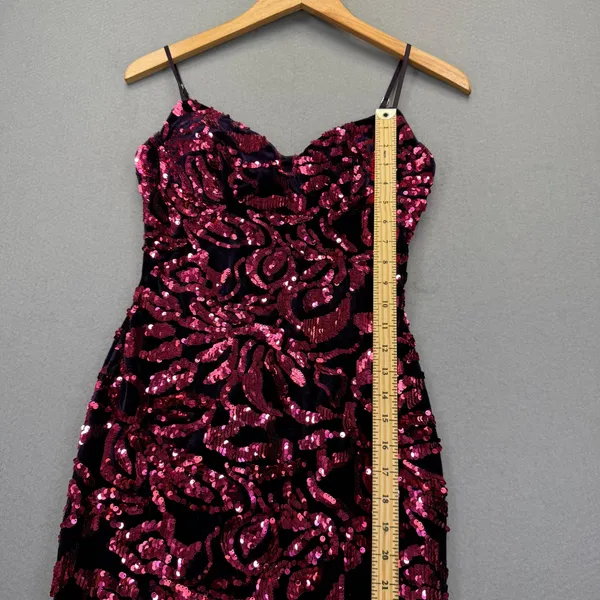 Privy Womens Small Purple Velvet Sequin‎ Bodycon Mini Dress Sweetheart Neckline - Image 6