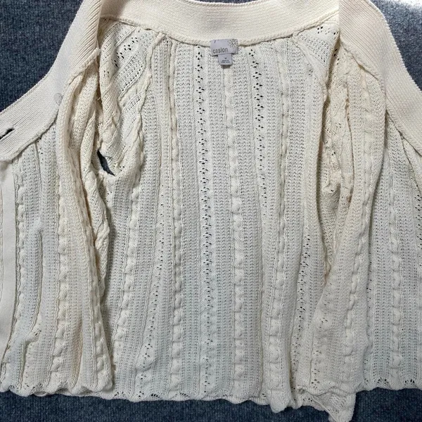Caslon Cream Cable Knit Short Sleeve Cardigan Button Sweater Y2k Boho Academia - Image 8