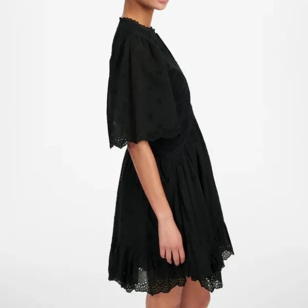 NWT Madewell Black Eyelet Flutter Sleeve Mini Dress in‎ Cotton Size 00 - Image 3