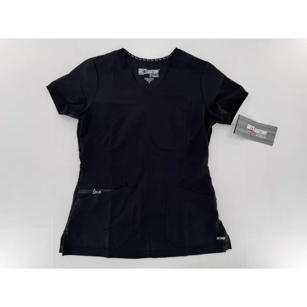 Greys Anatomy Scrub Top Size Small Love V-Neck 4 Pocket Zipper - Image 2