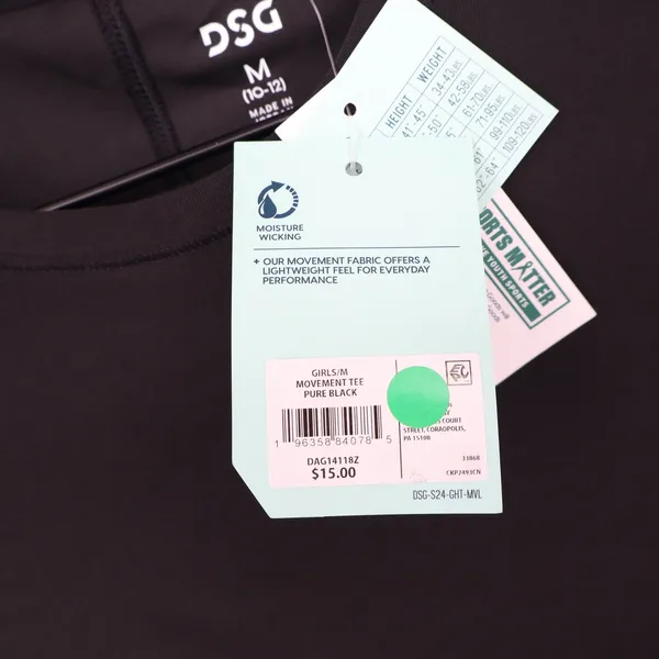 DSG Girls Movement Tee Pure Black Short Sleeve Athletic Shirt Size M 10-12 NEW - Image 4