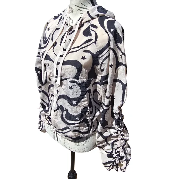 JoyLab‎ -928 Women's Windbreaker Jacket Packable Hooded Swirl Star Print XS - Image 4