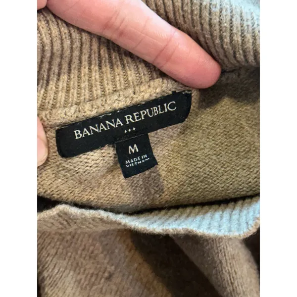 Banana Republic Womens Mock Neck Oversized Sweater Tan Beige Cotton Wool Blend M - Image 7