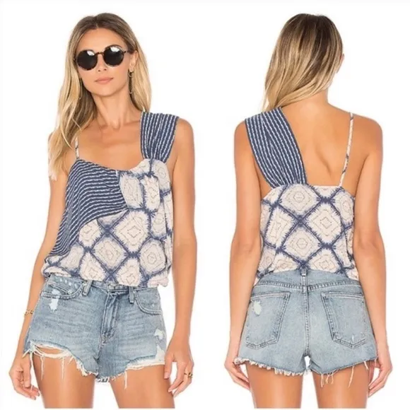 Free People ‘Call On Me’ asymmetrical strap blue boho ruffle tank, size small - Image 2