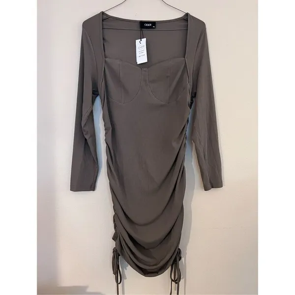 NWT! Cider Brown Ribbed Knit Ruched Side Long Sleeve Dress 1XL - Image 6