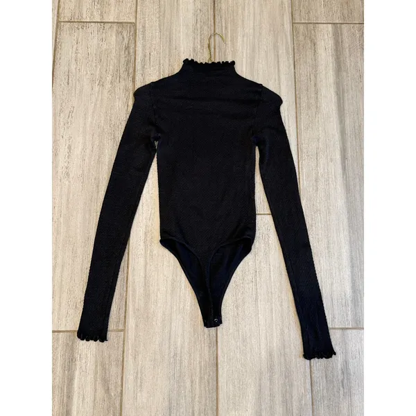 Free People Intimately Mara Mock Neck Bodysuit Womens XS/S Black Textured Boho - Image 5