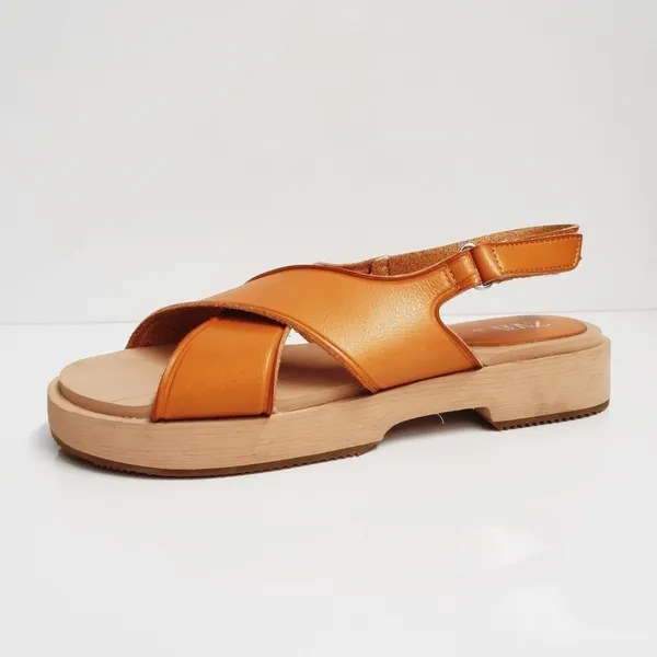 Zara Leather‎ Criss Cross Strap Sandal in Brown Size 6 or 36 - Image 9