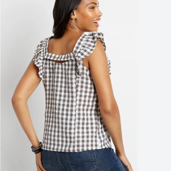 Maurice’s square neck‎ gingham ruffle tank size small - Image 2