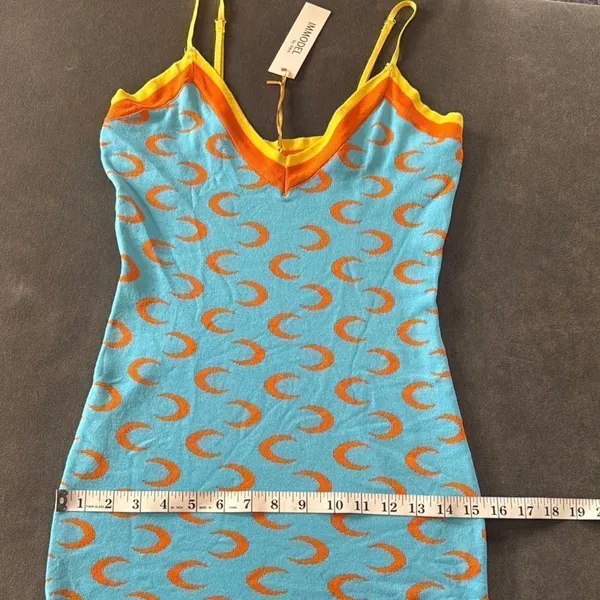 Women’s Blue BodyCon Mini Dress Crescent Pattern Adjustable Straps Size M NWT - Image 8