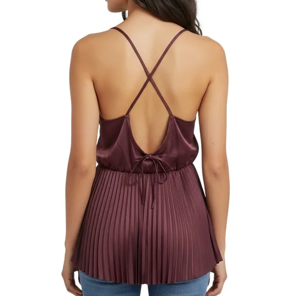 Banana Republic Burgundy Satin Pleated Cami Top XL Crossback NWT - Image 2