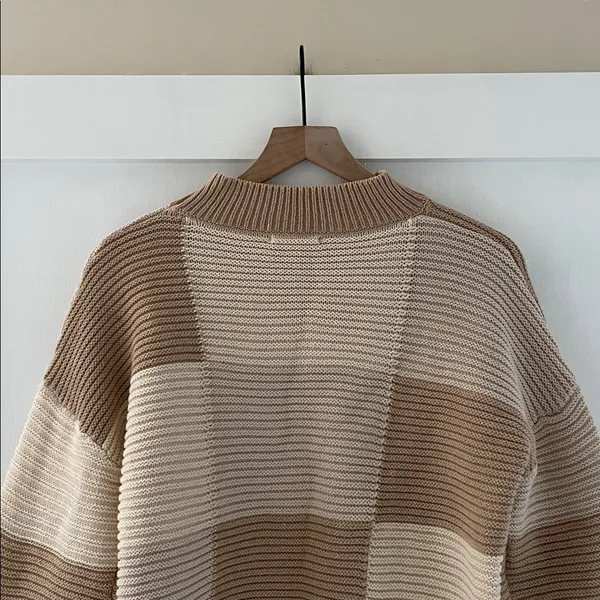 PEPPERMAYO Tulum Nights Neutral Patchwork Knit Checkered Jumper Sweater Size S - Image 7