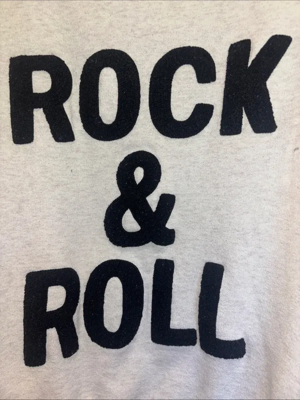 ROCK AND ROLL SWEATSHIRT WHITE WITH BLACK CHENILLE LETTERING
SIZE LARGE PRELOVED - Image 2