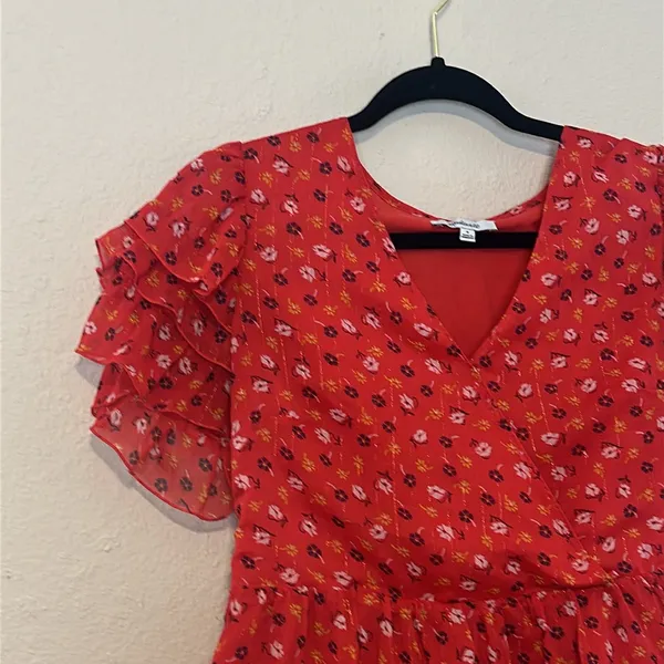Madewell Tiered-Sleeve‎ Peplum Top in Metallic Prairie Posies Size 8 - Image 4