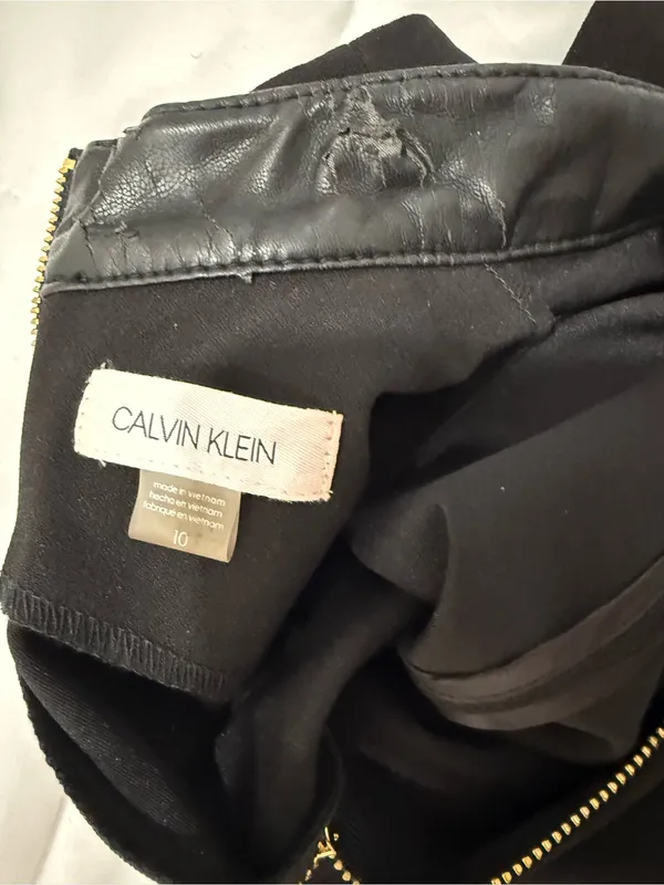 Calvin Klein Black Sleeveless Sheath Dress with Faux Leather Collar - Image 3
