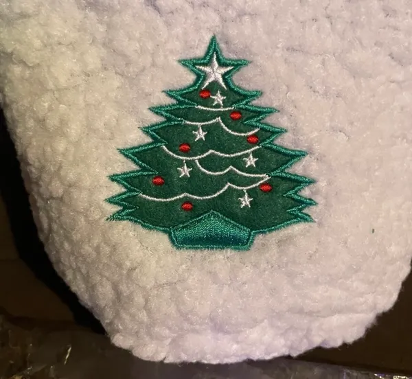 Christmas Tree Sherpa Drawstring Bag White - Image 6