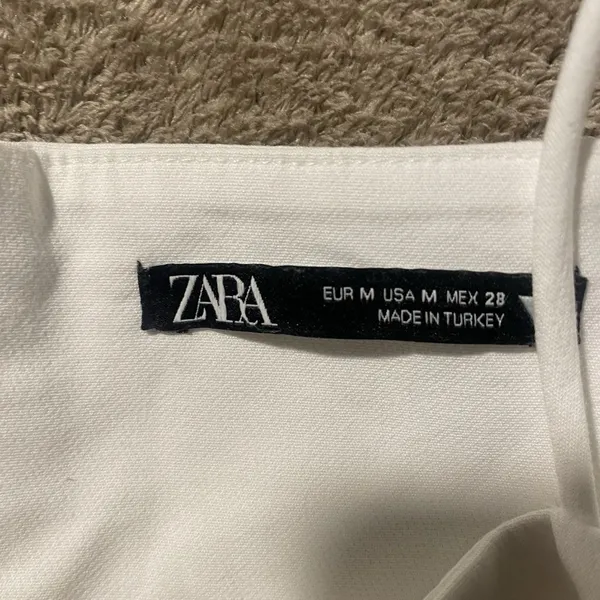 Zara Dress Women's Medium White Mini Cut Out Fitted Zip Up Back Spaghetti Strap - Image 2