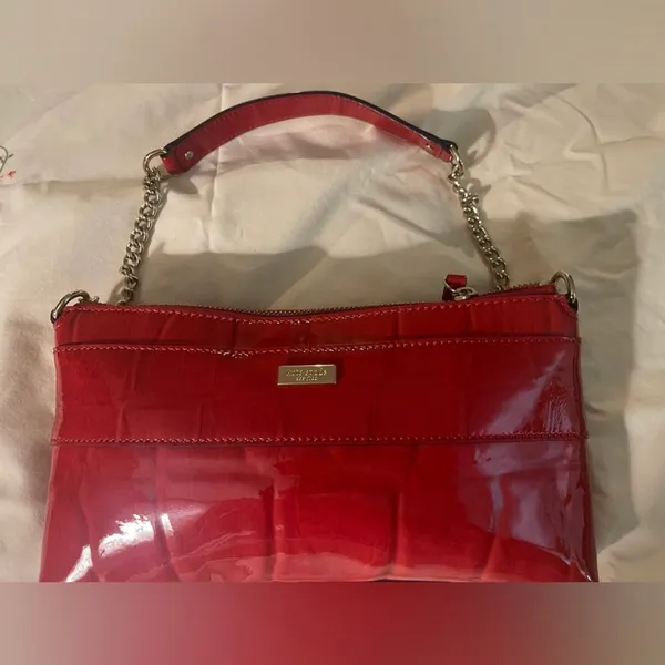 Kate Spade Knightsbridge Red Croc Patent Leather Bow Chain Shoulder Clutch - Image 13