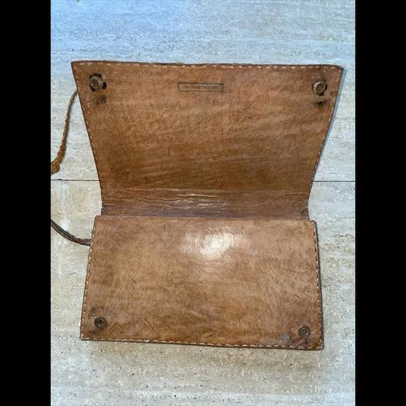 VTG Brown Python Snake Skin Leather Envelope Clutch‎ Handbag Purse - Image 4