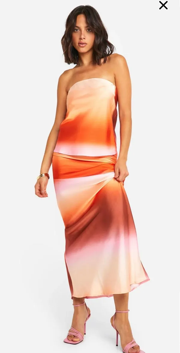 Boohoo Ombré satin longline Bandeau & maxi skirt - Image 3