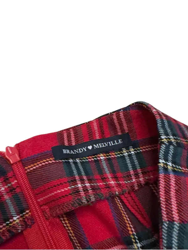 Brandy Melville Red Tartan Plaid Mini Skirt XXS 00 0 Y2K Preppy Coquette Rare - Image 9