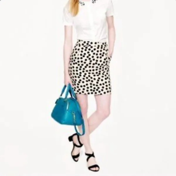 J. Crew Factory Polka Dot Mini Skirt Women's 4 Black Ivory Preppy Career‎ Dainty - Image 2
