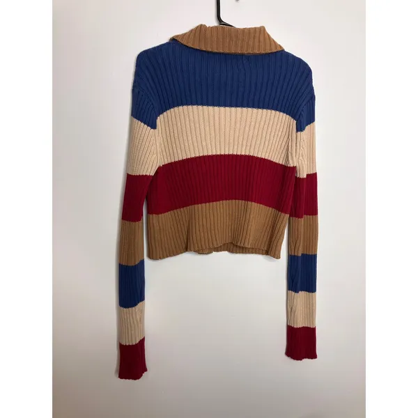 En Saison Cardigan Women L Multicolor Excellent Ribbed Knit Cropped Collared - Image 5