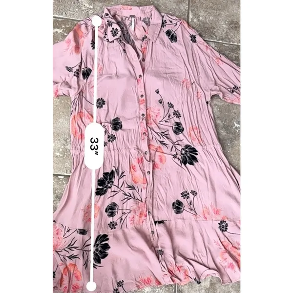 Free People BONNIE Dusty Rose Rayon Print Long Sleeved Mini Dress Size Small - Image 10