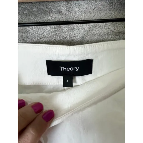 Theory‎ Linen Blend White Wide Leg Cropped Pants Women's Size 4 Minimalist - Image 5